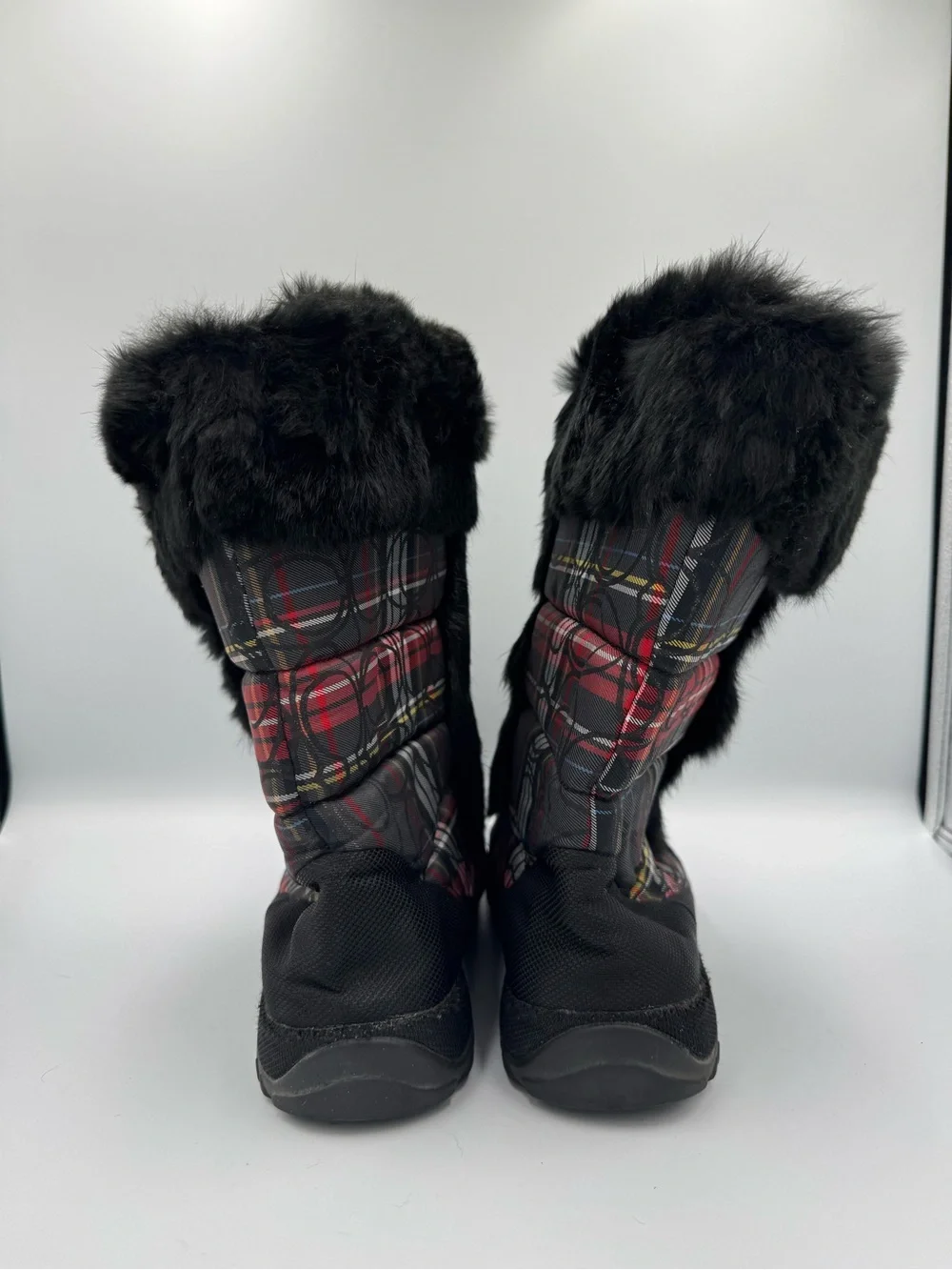 COACH Jennie Black Faux Fur Plaid Winter Boots, RARE! Sz 10